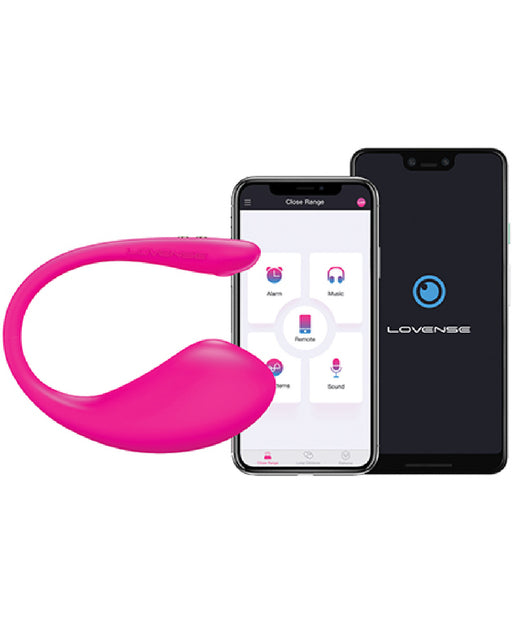 Lovense Lush 3 Sound Activated Bluetooth Wearable Vibrator pink vibe with phone showing features of app 