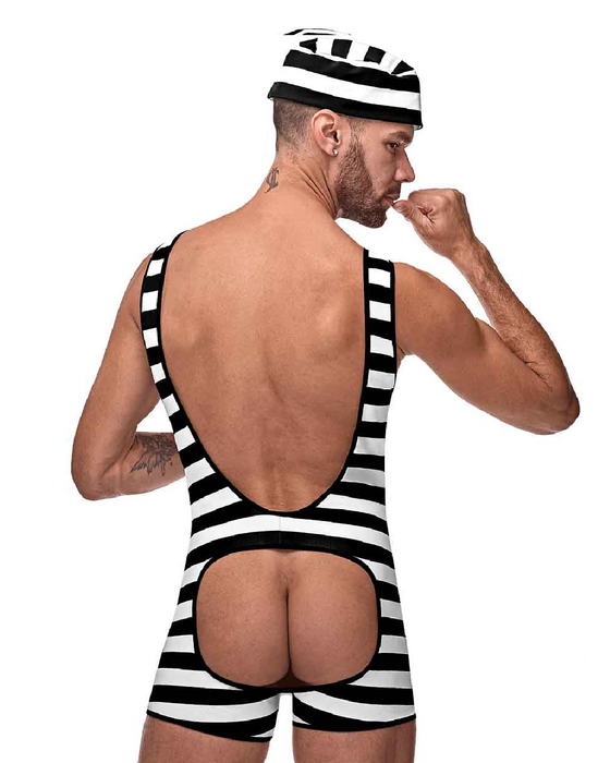 Male Power Sexy Prisoner Costume with Hat L/XL
