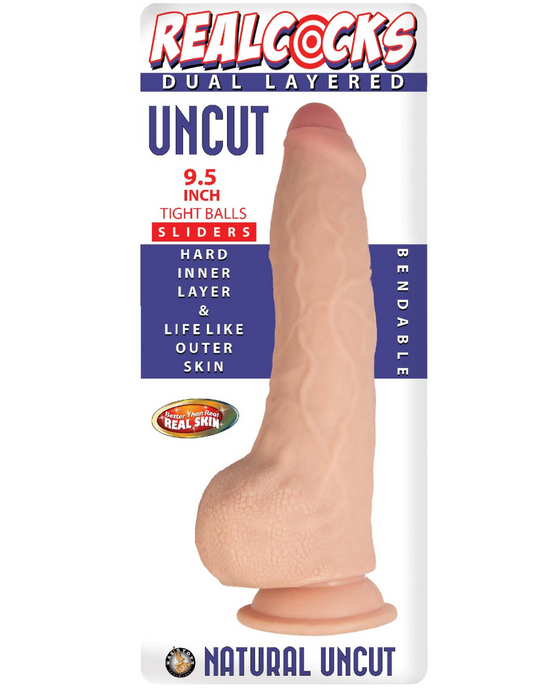 Realcocks Uncut 9.5" Tight Balls Dildo with Sliding Skin - Vanilla