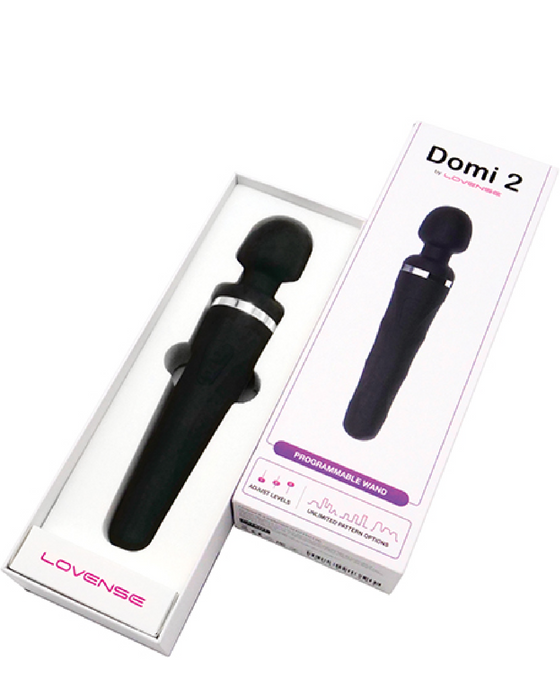 Lovense Domi 2 Remote Controlled Wand Vibrator wand in open box with lid off 