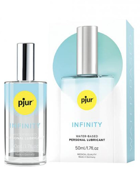 Pjur Infinity Water Based Lubricant in Glass Bottle -  1.7 oz next to box 
