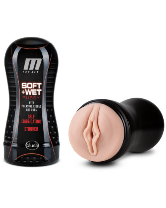 Soft and Wet Pussy with Ridges and Orbs - Self Lubricating Stroker - Vanilla stroker and case