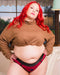 Em. Ex. Contour Red Strap-On Harness Brief - Small to XXXL worn on a plus sized model with red hair