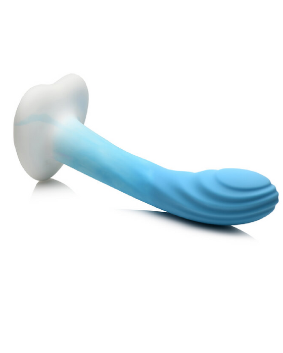 Simply Sweet 7 Inch Rippled Dildo with Heart Base - Blue laying sideways 