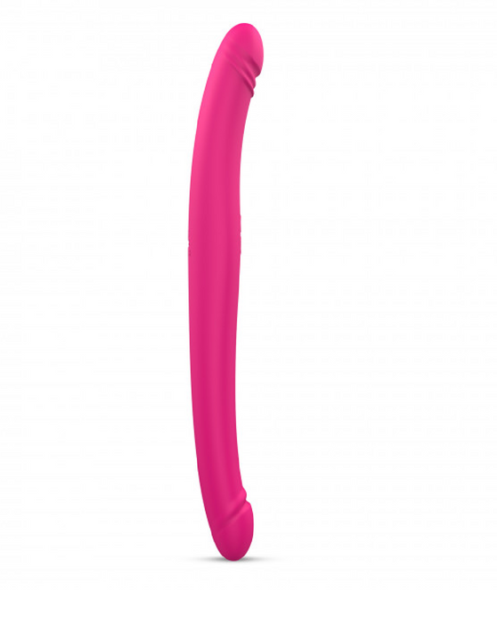 Orgasmic Double Duo 16.5 Inch Vibrating, Thrusting Pink Dildo side view