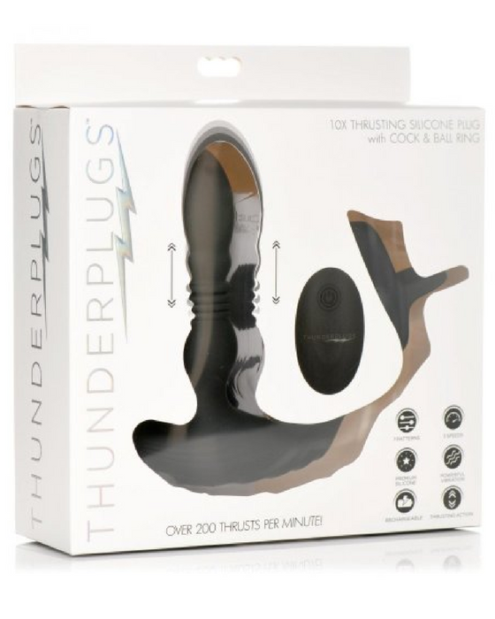 Thunder Plugs Thrusting Silicone Anal Vibrator w/ Cock & Ball Strap product box 
