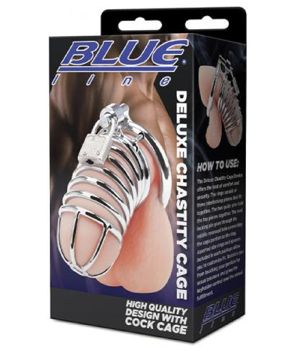 Blue Line Metal Chastity Cock Cage