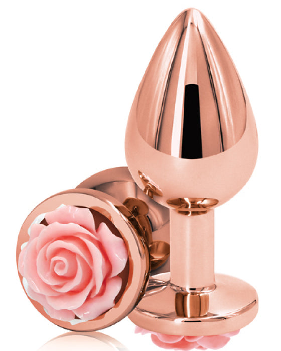 Rear Assets Pink  Rose Anal Plug - Small side view of the plug plus a view of the rose base