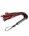 Saffron Flogger by Sportsheets Black and Red flogger laying sideways on white background 