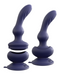 Two waterproof blue silicone Wall Banger Vibrating Rechargeable Prostate & Anal Plugs with a smooth finish, featuring undulating, rabbit-ear-like design elements on a suction base from Pipedream Products.