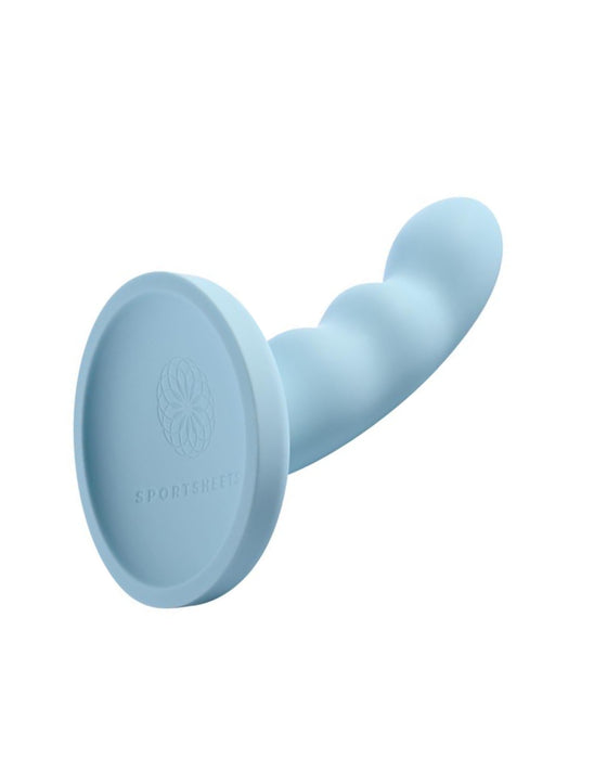 Sportsheets Jaspar 6" Silicone G-Spot & Prostate Dildo - Blue showing the suction cup base