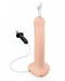 Strap-On-Me Silicone Squirting Cum Dildo - Vanilla  view of the dildo and accessories with clear liquid shooting from the tip