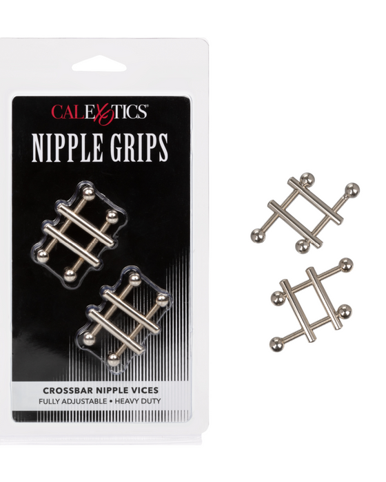 Nipple Grips Crossbar Nipple Vices alongside the package on a white background