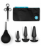 B-Vibe Anal Training & Education Set - Black showing the plugs, enema and lube launcher with storage bag