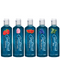 Five bottles of GoodHead Slick Head Flavored Glide Lubricant Assorted 5 pack 1 oz by Doc Johnson cocktail mixer syrups, now featuring body safe flavored lubricant in various flavors including strawberry, cotton candy, grapefruit, blueberry, and mint, lined up against a white