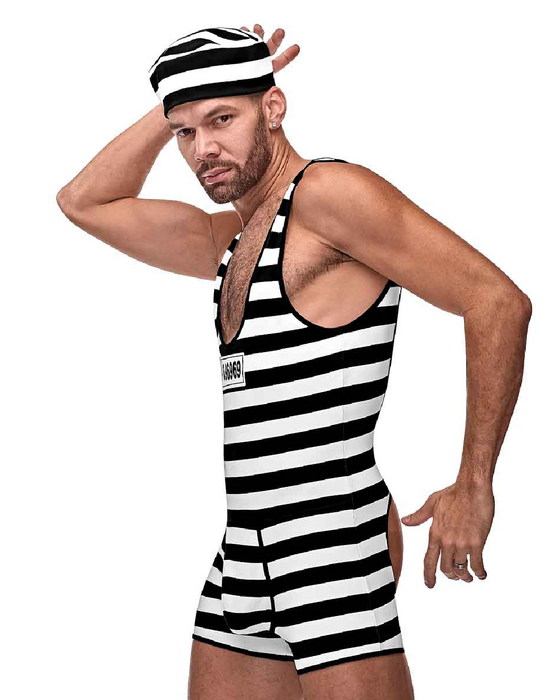 Male Power Sexy Prisoner Costume with Hat S/M