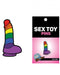 Wood Rocket Rainbow Dildo Pin for Gay Pride pin on white background next to pin in package