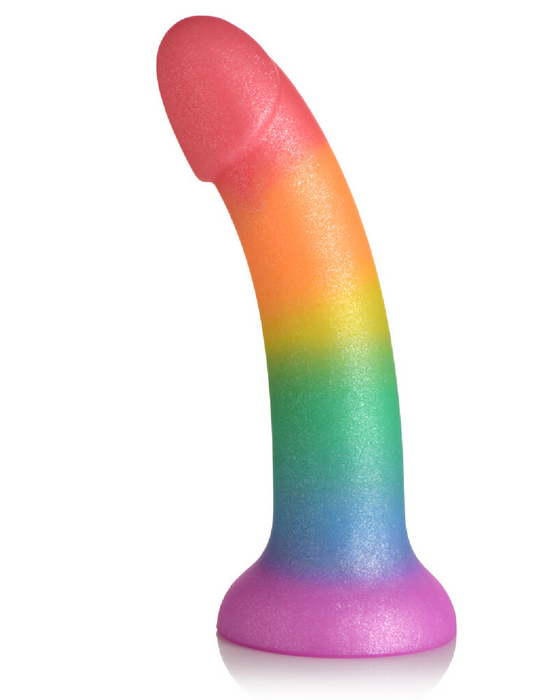 Simply Sweet 6.5 Inch Flexible Silicone Rainbow Dildo upright 