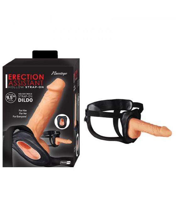 Erection Assistant 9.5 Inch Hollow Dildo & Strap-on Harness - Vanilla