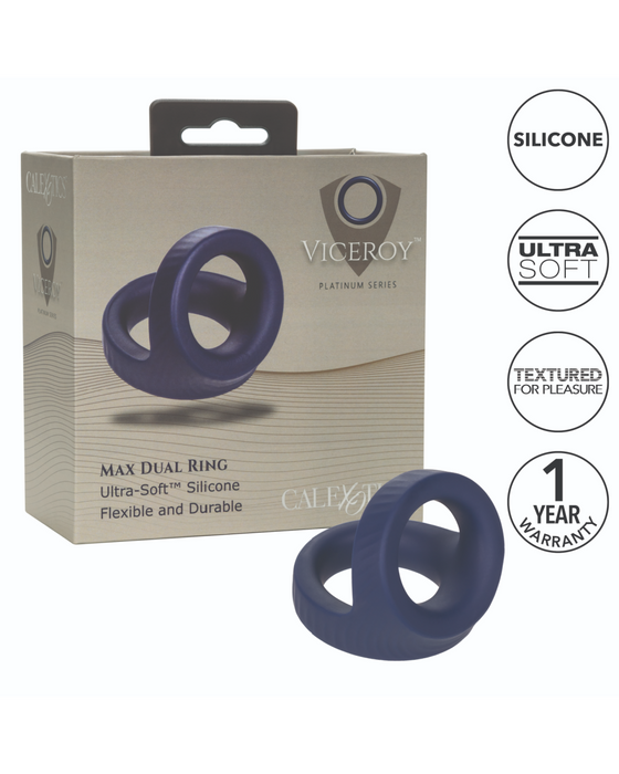 Viceroy Max Thick Dual Cock Ring for Penis & Testicles with the box and ingredients listed