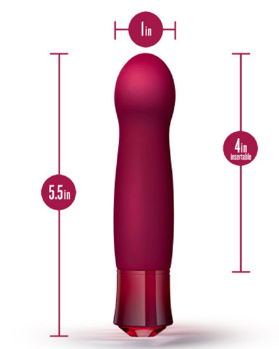 Oh My Gem Classy Garnet Warming Vibrator graphic showing size 