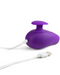 A purple Blush Wellness Palm Sense Vibrator with Finger Hold silicone device with a Rumble Tech™ motor and a USB charging cable on a white background.