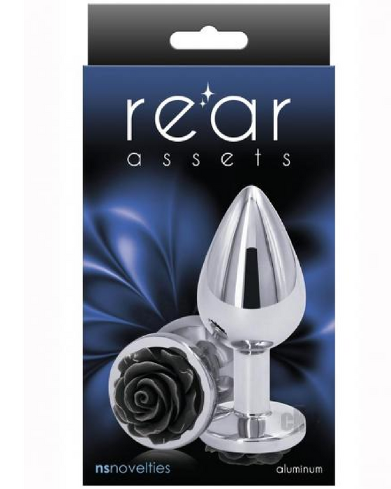Rear Assets Black Rose Anal Plug - Medium in the box