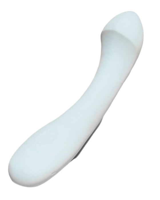 Dame Arc Silicone Waterproof G-Spot Vibrator  on a white background angled to show the g-spot tip