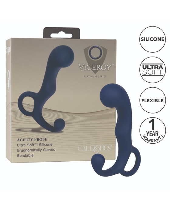 Viceroy Agility Butt Plug & Prostate Stimulator with the box and outlining the features of the probe