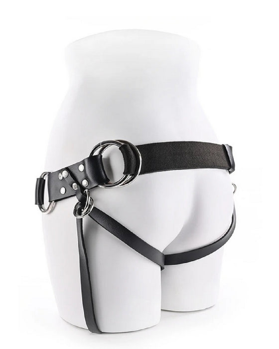 Montero Heavy Duty Vegan Leather Strap-on Harness angled back view on a mannequin