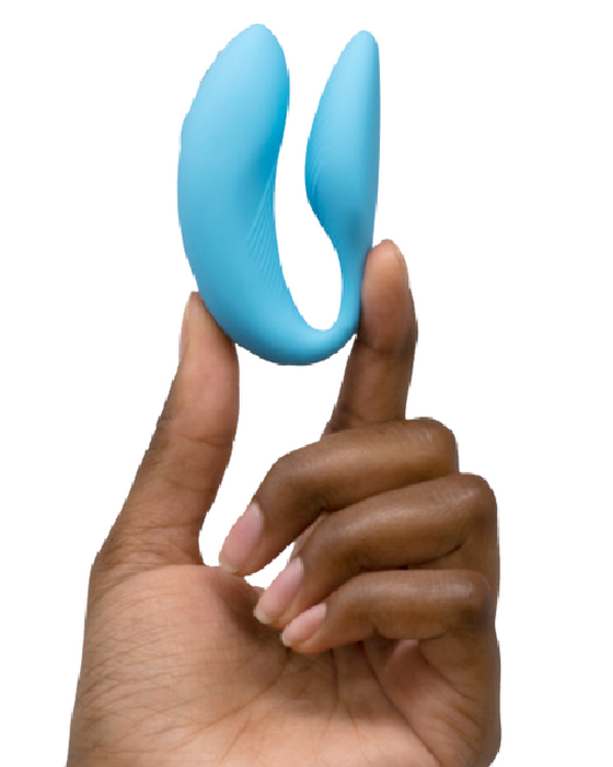 We-Vibe Chorus Remote & App Controlled Couples' Vibrator - Blue held in a hand