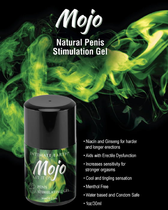 Mojo Penis Stimulating Gel by Intimate Earth 1 oz with benefits listed