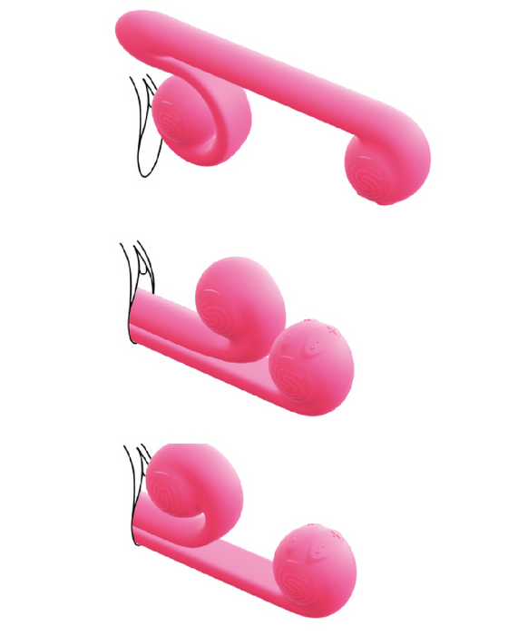 The Snail Silicone Waterproof Dual Stimulating Vibrator showing 3 different uses
