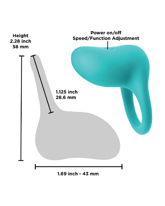 Inya Regal Vibrating Silicone Cock Ring - Teal with measurements