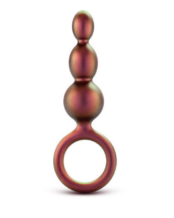 A Matrix First Time Soft Silicone Beaded Anal Hook with Finger Loop for graduated pleasure, featuring a ring at the end for easy handling or attachment.