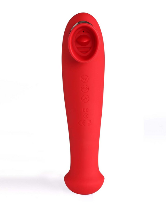 Destiny Red Sucking Clitoral Stimulator front view of the tongue and suction port