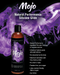 An advertisement for Intimate Earth's Mojo Silicone Performance Glide with Peruvian Ginseng 4 oz, highlighting its Peruvian ginseng ingredient, sexual enhancement properties, and body-safe benefits, presented against a captivating backdrop of swirling purple smoke.