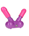 An inflatable purple balloon twisted in the shape of a crossed pair of swords, designed for an engaging Cum Face Duel Pump Action Penis Game, against a white background by Shots.