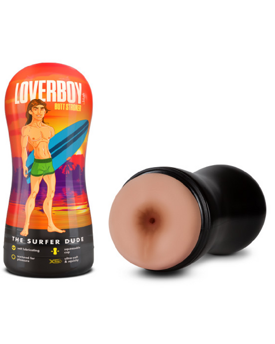 Loverboy Surfer Dude Self Lubricating Butt Stroker side view and lid 