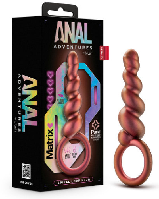 Anal Adventures Matrix  Spiral Loop Butt Plug next to box 