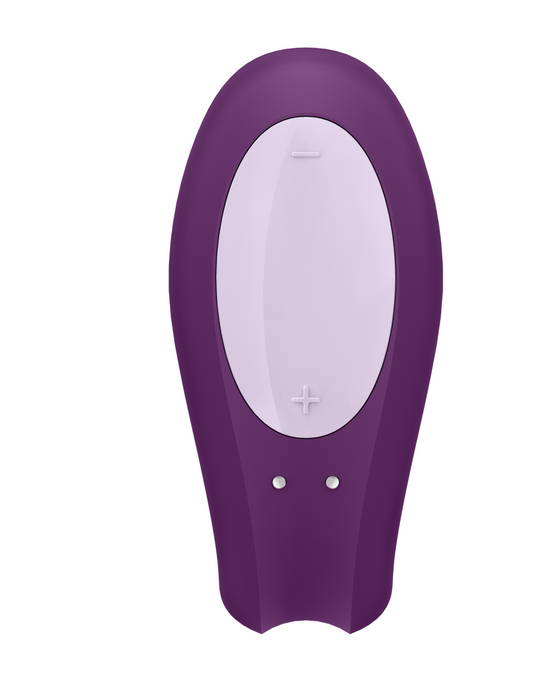 Double Joy Wearable App Controlled Couples Vibrator - Purple top view on a white background looking down on the control buttons