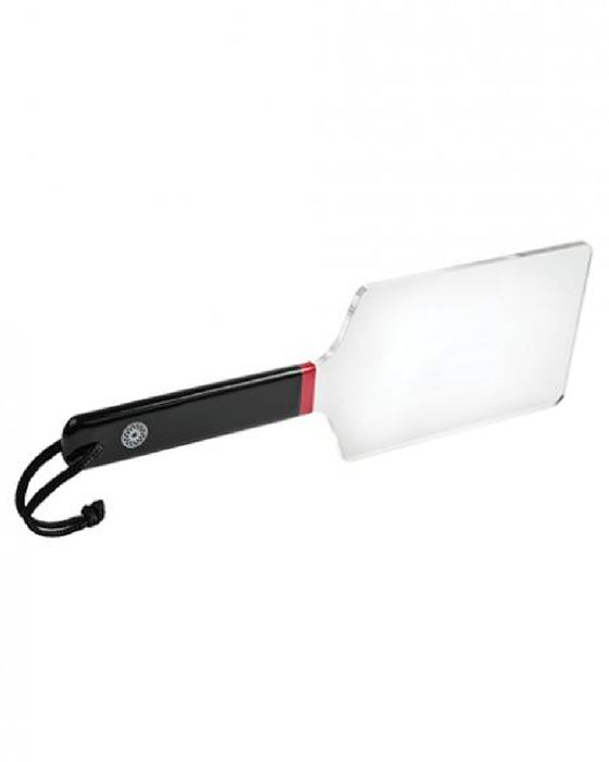 Saffron Acrylic Paddle by Sportsheets clear paddle on its side 