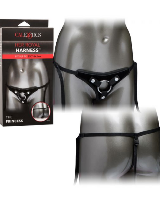 The Princess Classic Adjustable Beginners Strap-On Harness showing back and front views on a mannequin