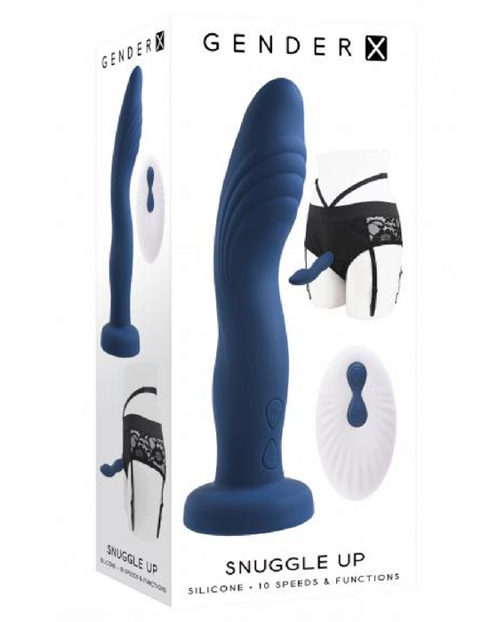 Snuggle Up Lacy Strap-on Harness with Vibrating Remote Control Dildo box 
