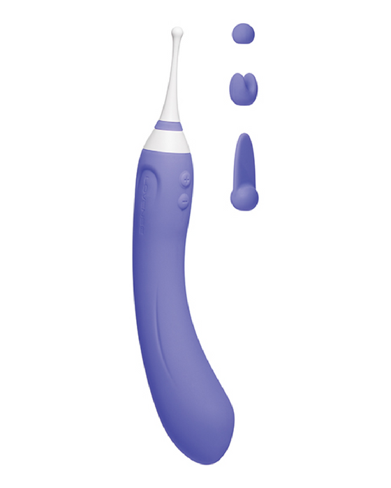 Lovense Hyphy Dual Ended High Frequency Vibrator with App Control showing 3 tips next to the vibrator