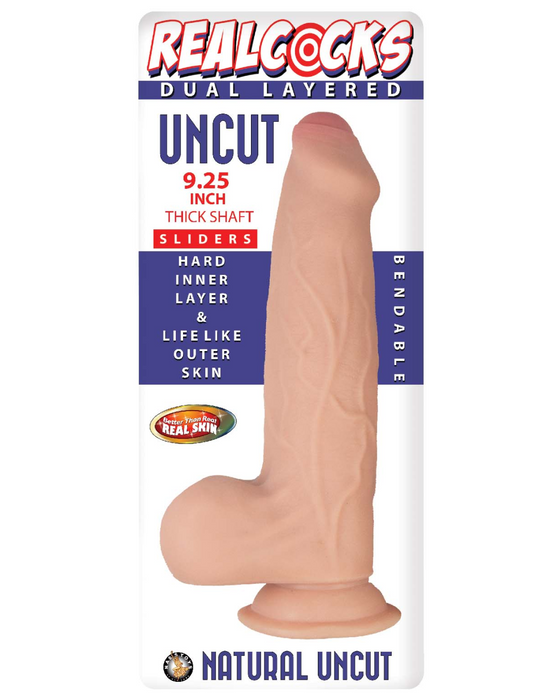 Realcocks Uncut 9.25" Slider Dildo with Thick Shaft & Sliding Skin - Vanilla