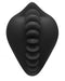 A black abstract 3d artwork featuring a series of rounded shapes aligned vertically down the center of a shield-like silhouette, all in a smooth, matte black texture designed as a Shagger Extreme Textured Dildo Base for Harness Play by Bananapants.