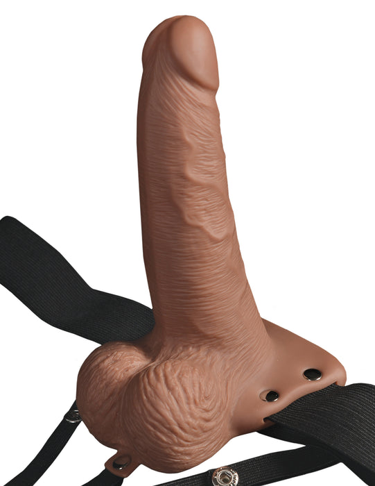 Fetish Fantasy Series Vibrating 6 Inch Hollow Rechargeable Strap-On with Balls - Caramel side view