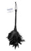 A black feather duster with seductive feathers and a hanging loop at the end of the handle, branded as a "Fetish Fantasy Frisky Feather Duster" by Pipedream Products.