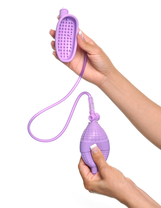 Fantasy For Her Sensual Pump-Her Vaginal Pump by Pipedream held in a woman's hand showing her squeezing the bulb